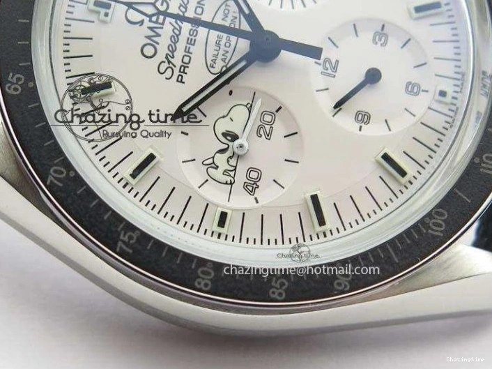 1229 TimelessDesign Speedmaster JHF SS Snoopy Award 45th Anniversary White Dial On Black Nylon Strap 8209